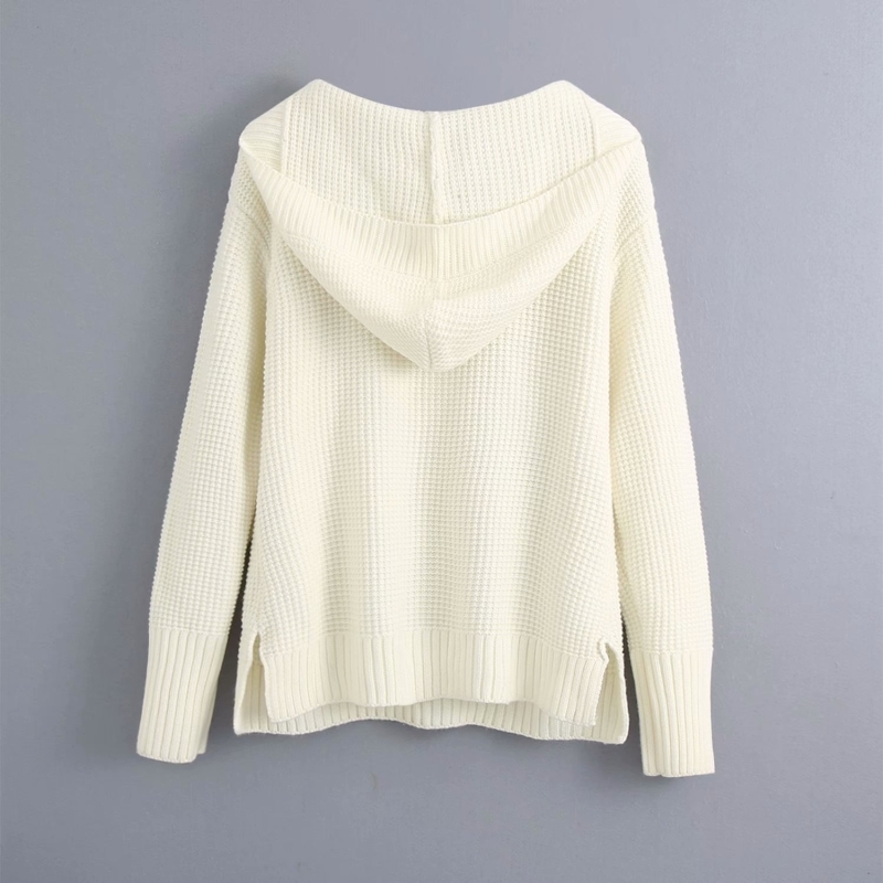fashion women knitwear hoodie autumn white lace up o neck ladies knit coats casual female knitwears soft girls chic 210430