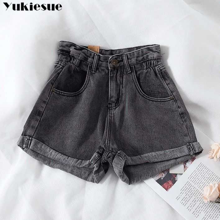 plus size S-5XL Women's denim shorts high-waist shorts women adies fashion large size elastic waist wide-leg short jeans 210616