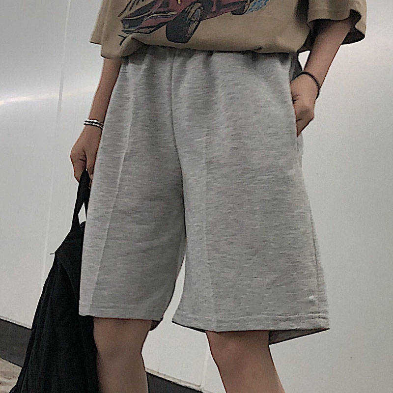 Women Five Pointed Shorts Solid Black Grey Wide short Pants Unisex Students Casual Oversized Streetwear Hip Hop Punk Style 210714