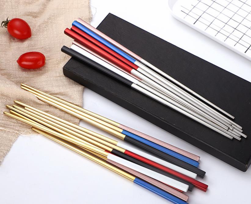 304 Stainless Steel Chopsticks Gold Black Silver Square Chopsticks Bar Restaurant Kitchen Supplies Christmas Party Wholesale