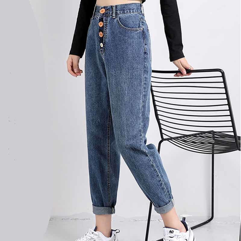 Autumn Allmatch Fashion Buckle Buttons Denim Jeans High Waist Women Harem Pants Loose 10792 210518