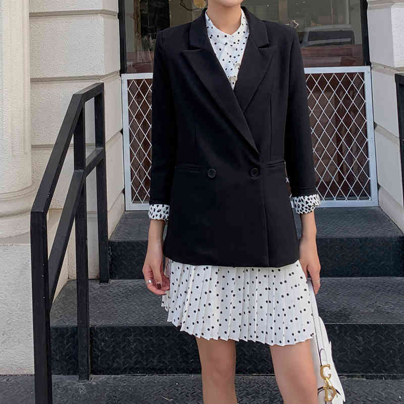 Women Korea Elegant Loose OL Style Blazers Jackets Spring Leopard Sleeve Double-breasted Suits Colthing Mujer Outwear 210514