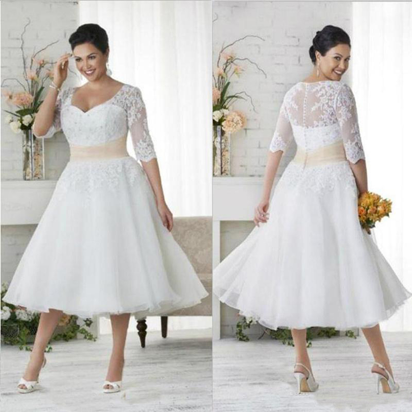 Vintage Lace Appliques Plus Size Bohemian Wedding Dresses With Sheer Half Sleeves V Neck Tea Length A Line Beach Bridal Gowns, Light yellow
Vintage Lace Appliques Plus Size Bohemian Wedding Dresses With Sheer Half Sleeves V Neck Tea Length A Line Beach Bridal Gowns, Light yellow