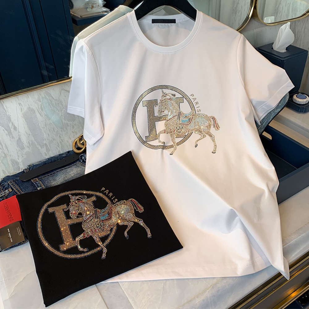 polo shirt Short men's 0 drill gold h-horse trend thin cool round ne mercerized cotton top half sve T-shirt, White
polo shirt Short men's 0 drill gold h-horse trend thin cool round ne mercerized cotton top half sve T-shirt, White