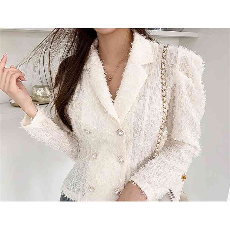 Women Fashion Blouse Korean Chic Lapel Double Breasted Lady Casual Slim Shirt Autumn Long Sleeve Top 210506