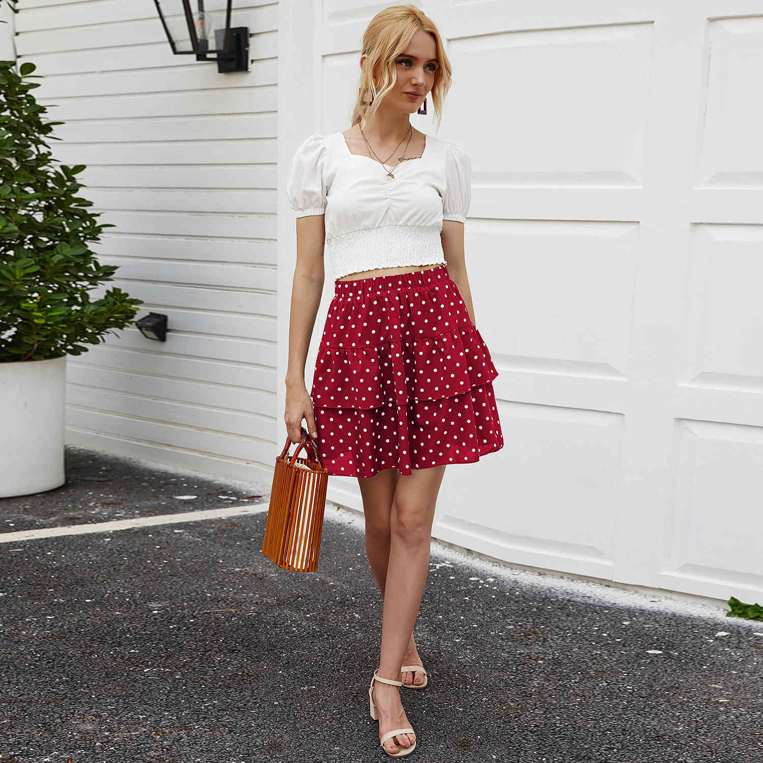 Summer women mini skirts Casual dots two layer ruffles black for female sweet girls short A-line pleated 210524