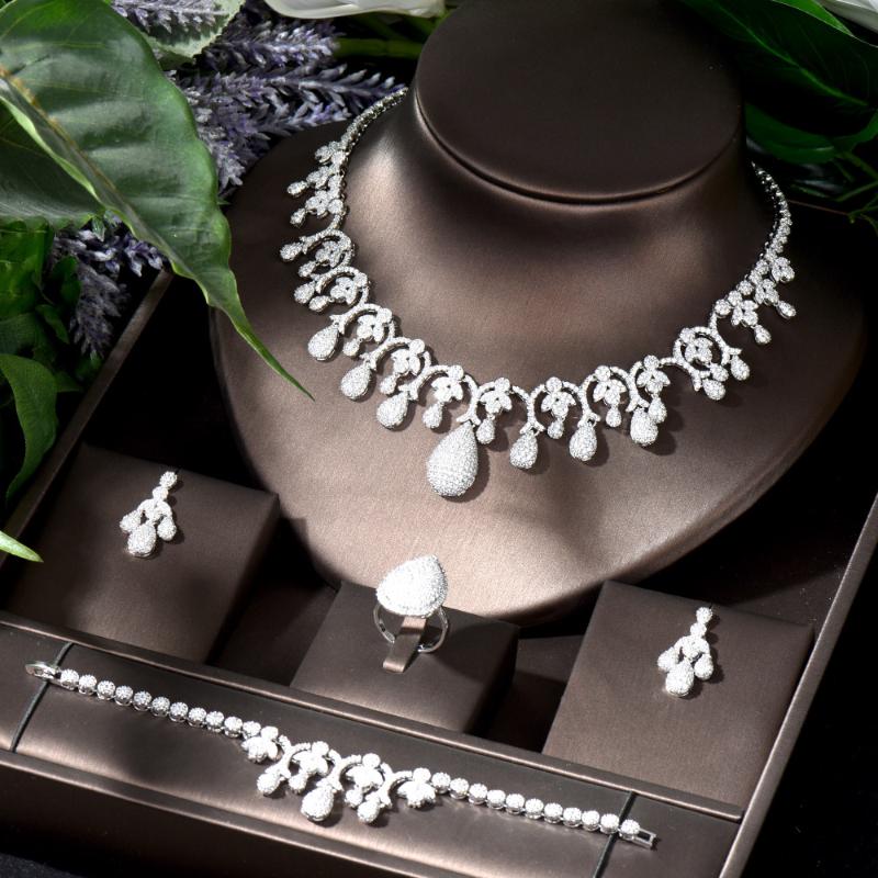 Earrings & Necklace HIBRIDE Charms Big Water Drop Women Bridal Jewelry Set CZ White Color Earring Wedding Accessories Bijoux N-1113, Silver
Earrings & Necklace HIBRIDE Charms Big Water Drop Women Bridal Jewelry Set CZ White Color Earring Wedding Accessories Bijoux N-1113, Silver