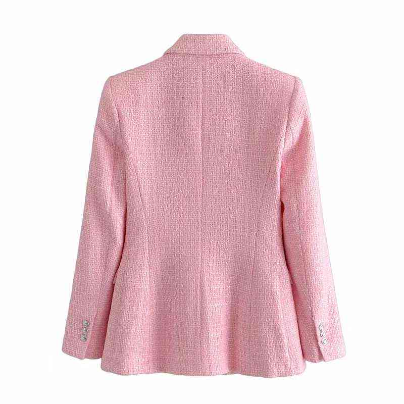 Double Breasted Tweed Check Blazer Set - Vintage Long Sleeve Women's Coat And High Waist Short Skirt