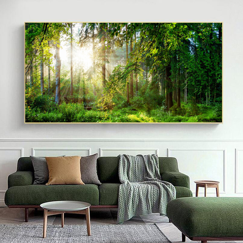 Green Tree Painting on Canvas Landscape Posters and Prints Wall Art for Living Room HD Pictures Big Size Sunshine Home Decor