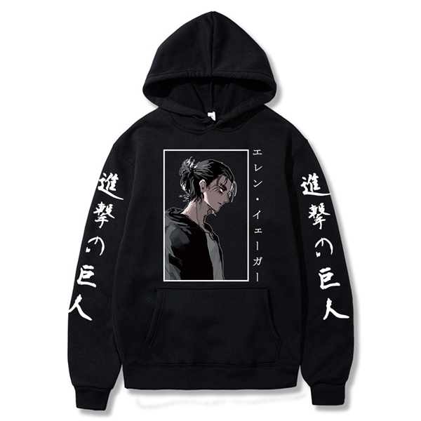 Men Hoodie Attack on Titan Printed Long Sleeve Anime Eren Yeager Pullover Harajuku Hoodie Sweatshirt Tops Y0809