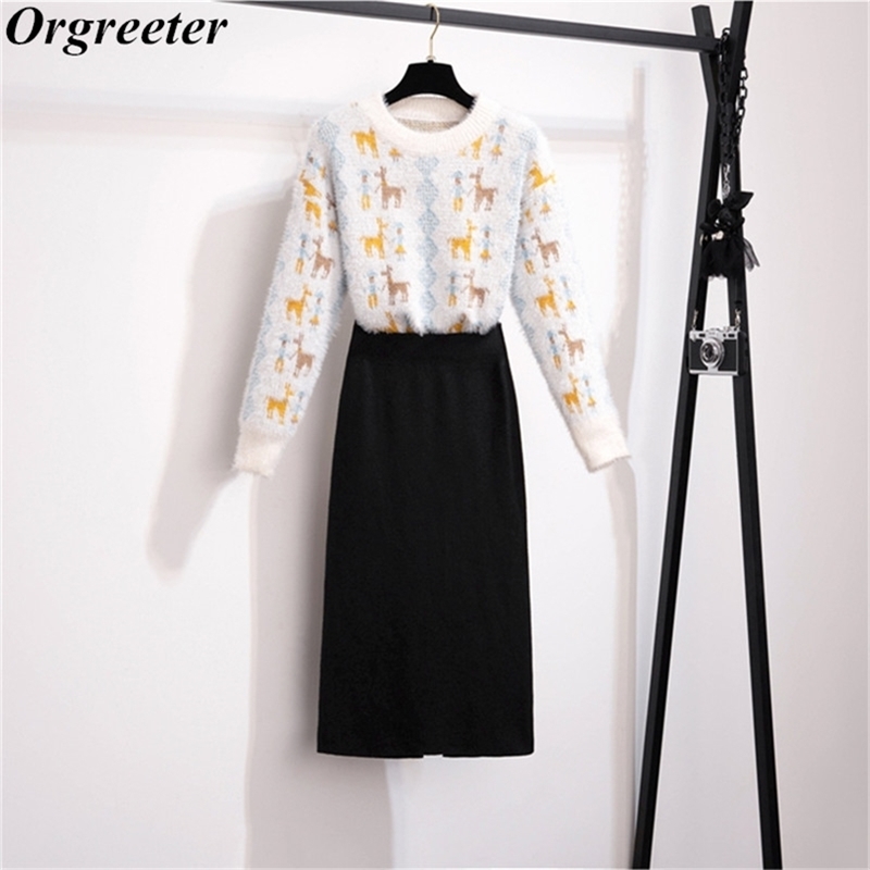Knitting 2 Piece Set Women Knitted Thickened Mohair Cartoon deer Jacquard Sweater and Elastic waist Knit Pencil Skirts Suits 210602, Only skirts
Knitting 2 Piece Set Women Knitted Thickened Mohair Cartoon deer Jacquard Sweater and Elastic waist Knit Pencil Skirts Suits 210602, Only skirts