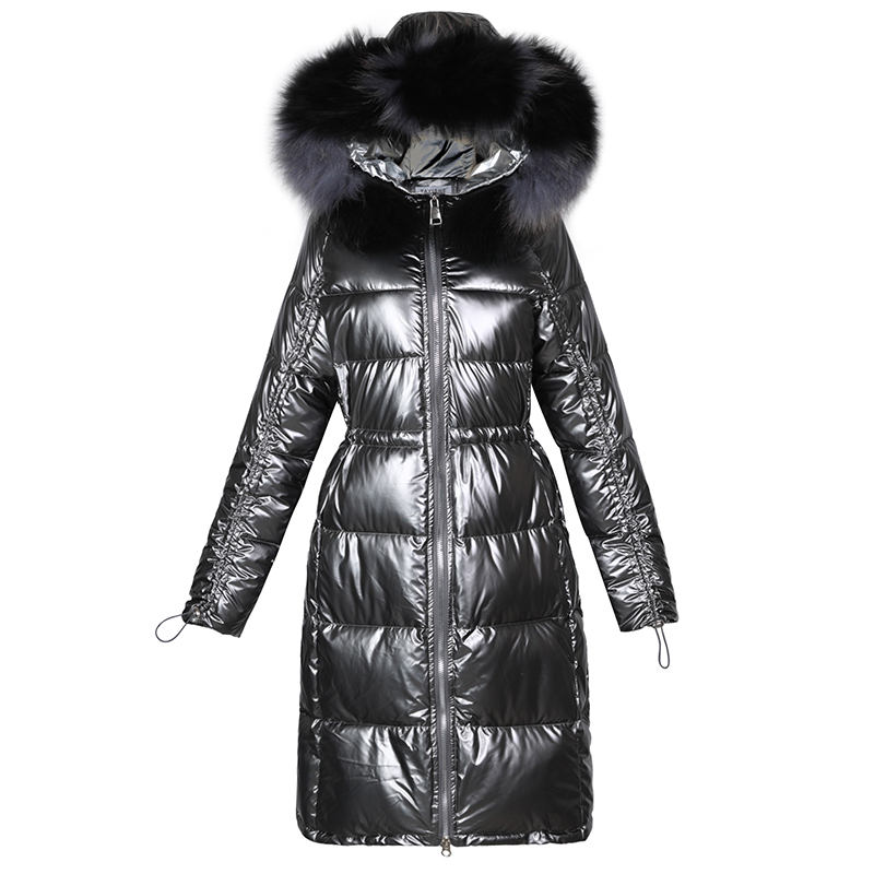 down jacket female winter Korean version of the loose bright waist was thin over knee long cotton coat 210514
