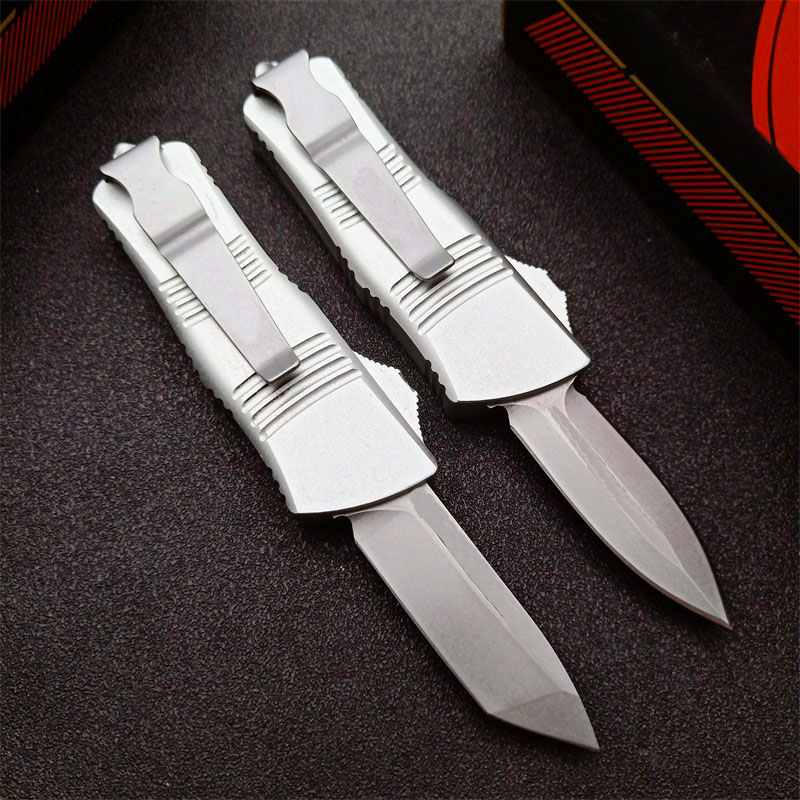 Special Offer Silver MT UT Automatic Tactical Knife D2 Stone Wash Blade CNC 6061-T6 Handle EDC Gift Knives With Nylon Bag
