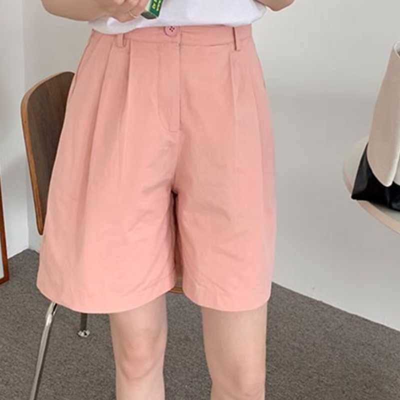 Summer Women Shorts Korean Fashion Bottoms Causal Solid High Waisted Wide Leg Short Feminimos 6H784 210603