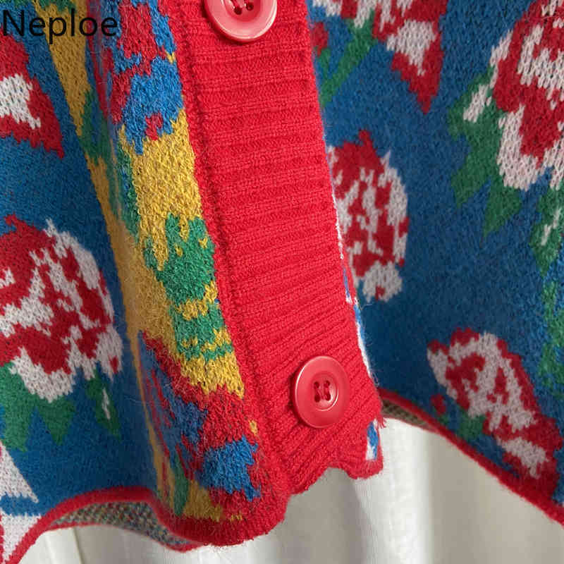 Neploe Fashion Sweater Women Vintage Knitwear Coat Heavy Crochet Floral Knitted Cardigan Pull Femme Fall Woman Clothes 210422