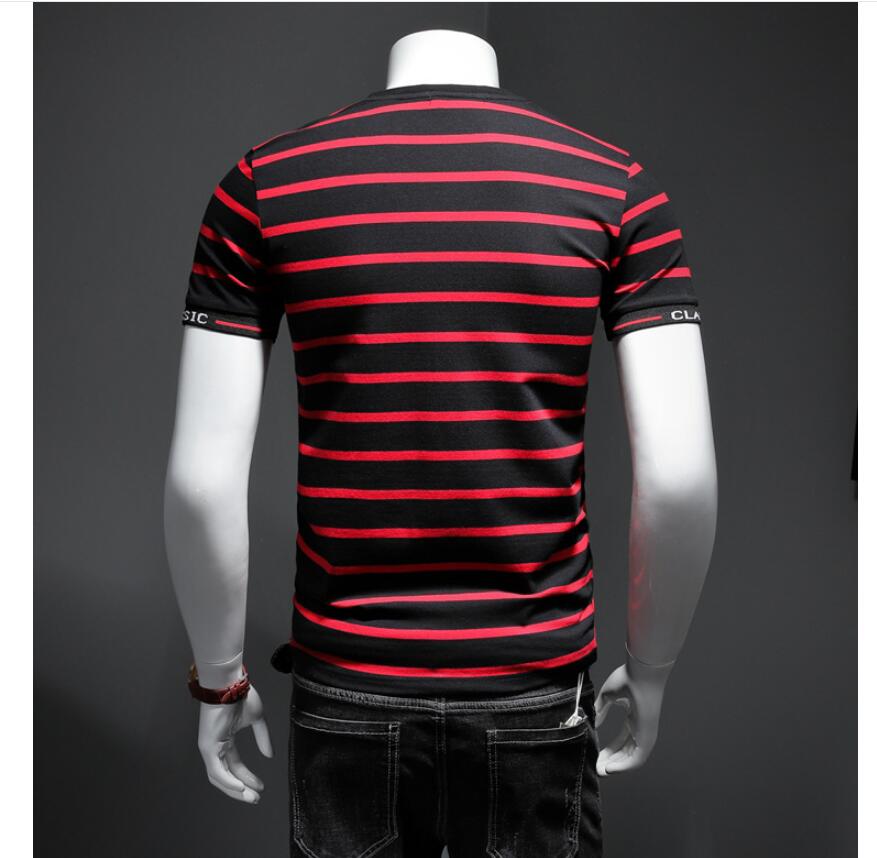 European station men's bee embroidery T-shirt 2021 summer striped men's short-sleeved T-shirt men's net red half-sleeved top