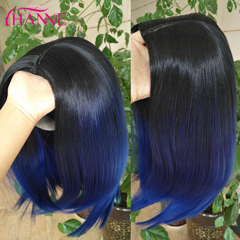 Synthetic Wigs HANNE Short Ombre Black To Blue/Gray/Green/Purple Bob High Temperature Fiber Natural Women