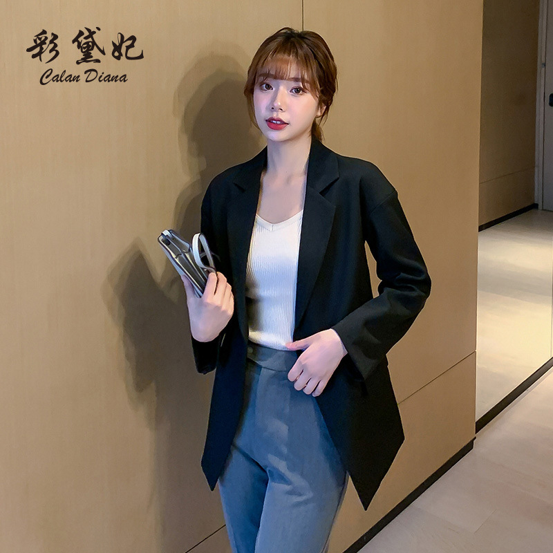 Chic Loose Women Blazer Spring Autumn Female one button Suit Jacket Full Sleeve Outwear blaser femme 210524