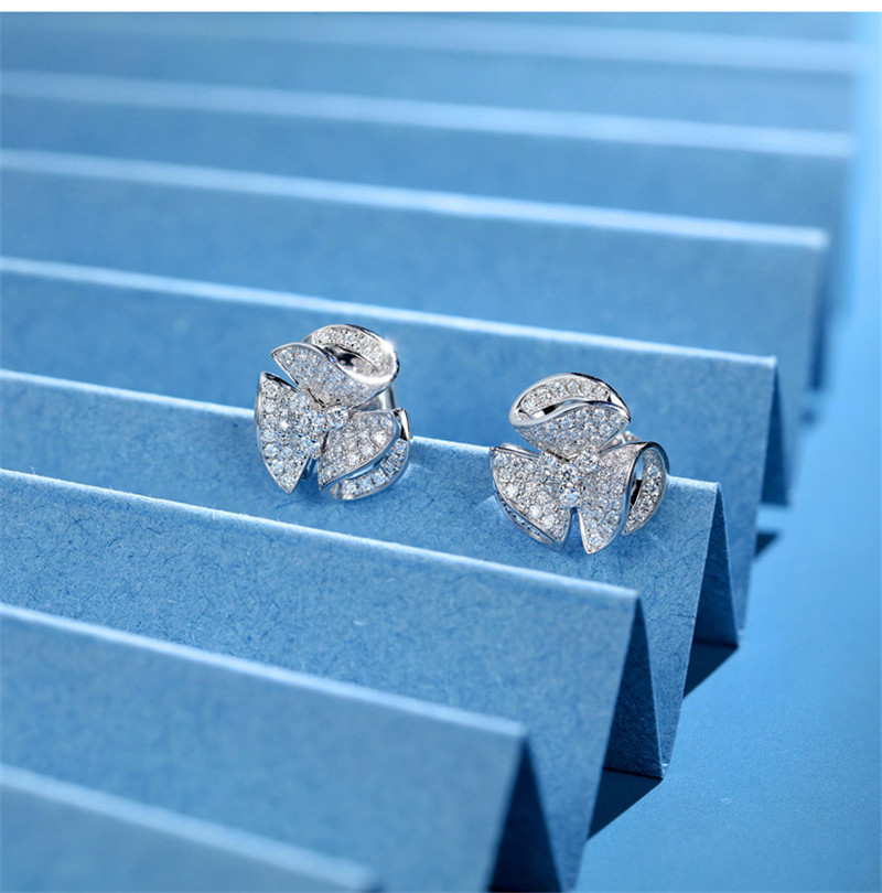 Charm Flower Pave Diamond cz Stud Earring original 925 sterling silver Bijou Party Wedding Earrings for Women Bridal Jewelry