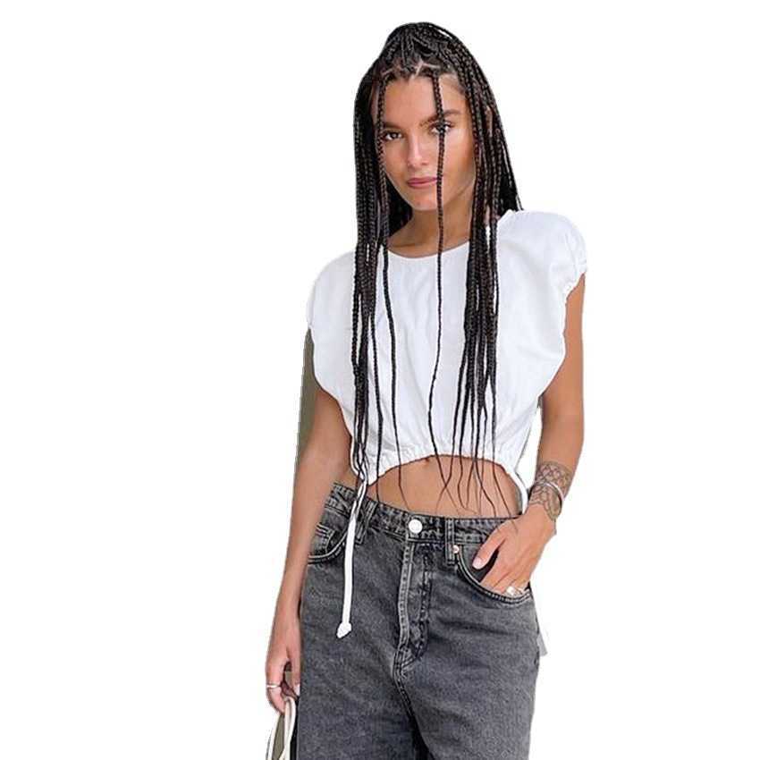 Streetwear Short Open Umbilical White Tops Summer Women Knitted Solid Loose-open Fork Hollow Out Vest 210615Z