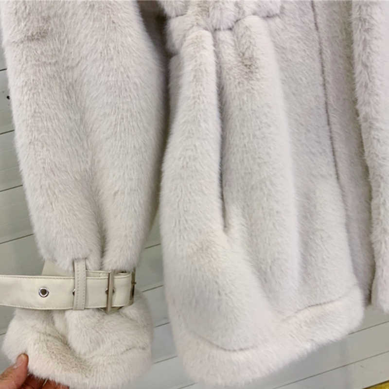 Lautaro Winter Soft Warm Thick Faux Fur Coat Women Drop Shoulder Long Sleeve Zipper Drawstring Fluffy Jacket Korean Fashion 211019