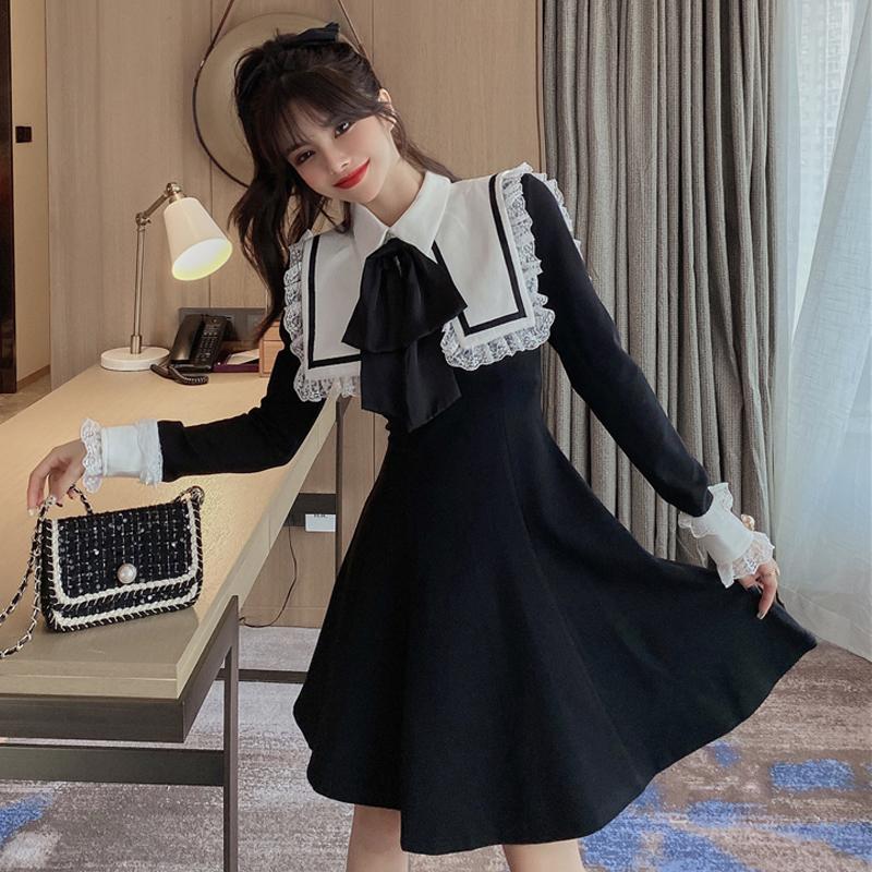 Casual Dresses Vestido Feminino Slim Autumn Temperament Retro Big Lapel Lace Black Dress Women Doll Long Sleeve Swing Pleated, Black;gray
Casual Dresses Vestido Feminino Slim Autumn Temperament Retro Big Lapel Lace Black Dress Women Doll Long Sleeve Swing Pleated, Black;gray