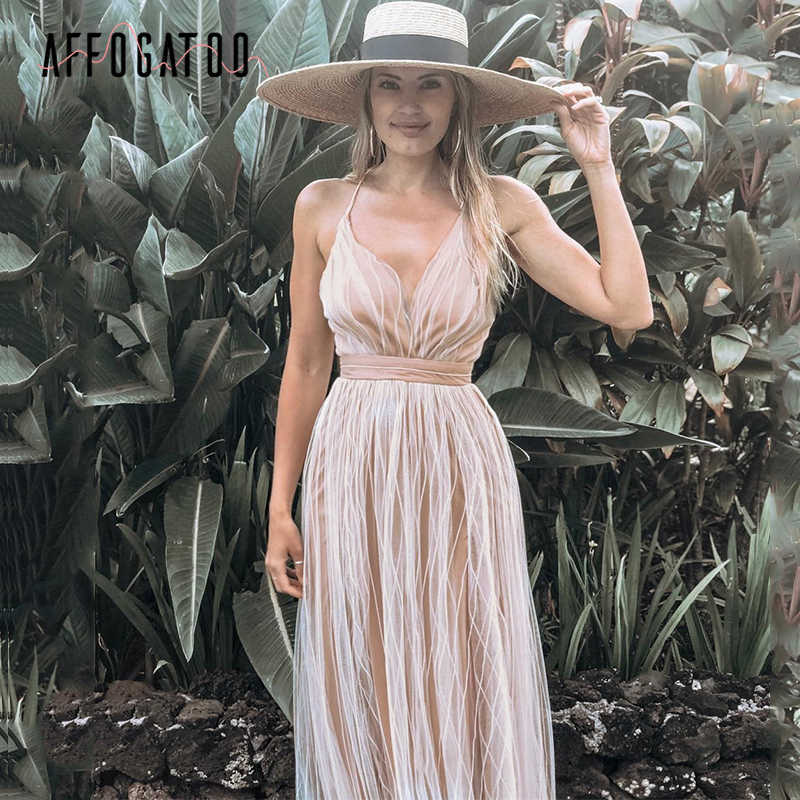 Affogatoo Sexy v neck backless summer pink dres Elegant lace evening maxi es female Holiday long party ladies 210623