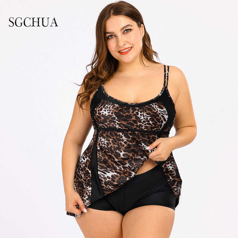 SGCHUA Blue Print Dot Bird Separate Swimsuit Women Bow Plus Size 5XL Two Piece Swimwear with Skirt Fat Beach Bathing Suit 210625