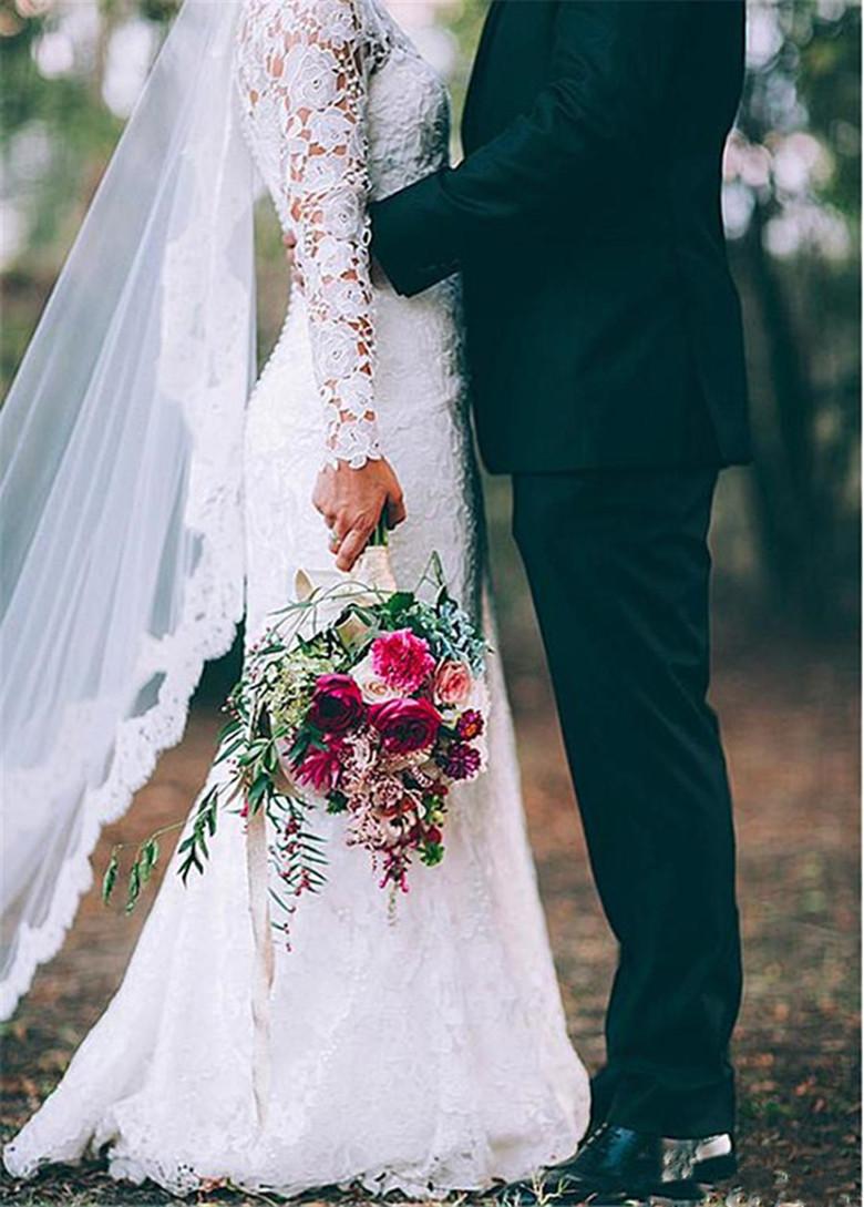 Vintage Lace Mermaid Wedding Dresses Country Bridal Gown High Neck Long Sleeves Floor Length Plus Size Custom Made Vestidos De Novia