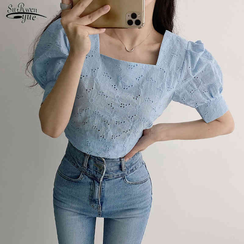 Summer Women Tops Korean Square Neck Puff Sleeve Slim Short Shirt Chic Hollow Out Floral Embroidery Lace Blouse Blusa 14296 210521, White
Summer Women Tops Korean Square Neck Puff Sleeve Slim Short Shirt Chic Hollow Out Floral Embroidery Lace Blouse Blusa 14296 210521, White