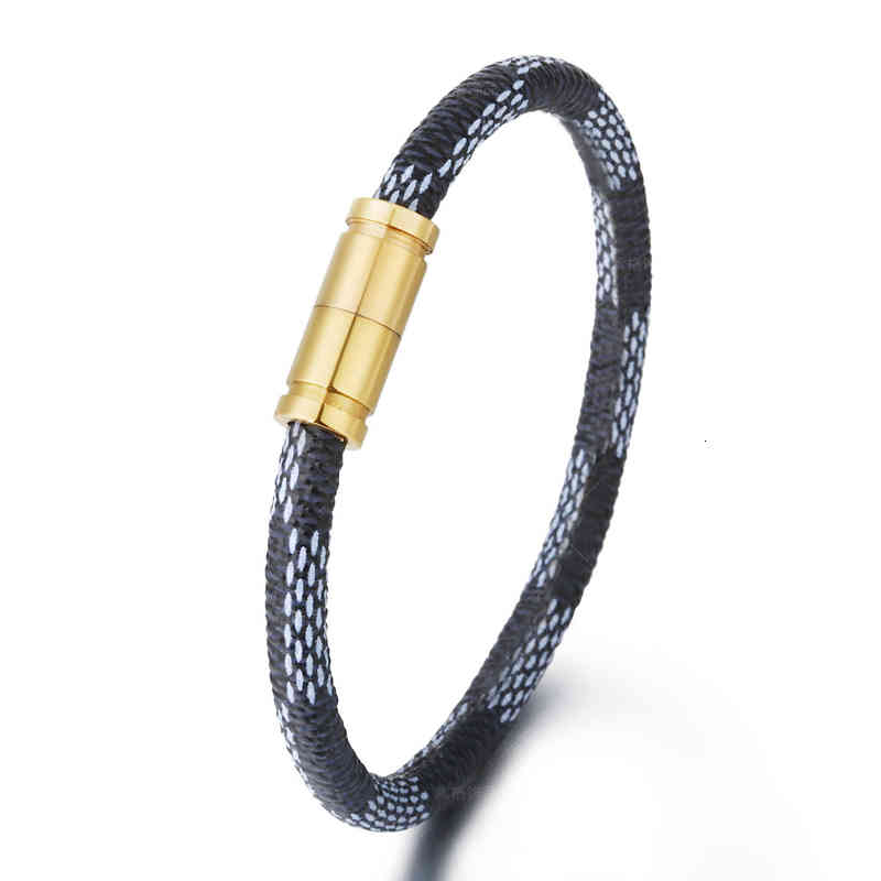 Bangle Charm Bracelets 2021 Fashion Cowhide Stripe Bracelet Bracelet, Male and Female Couple Stainless Steel Magnetic Buckle Jewelry