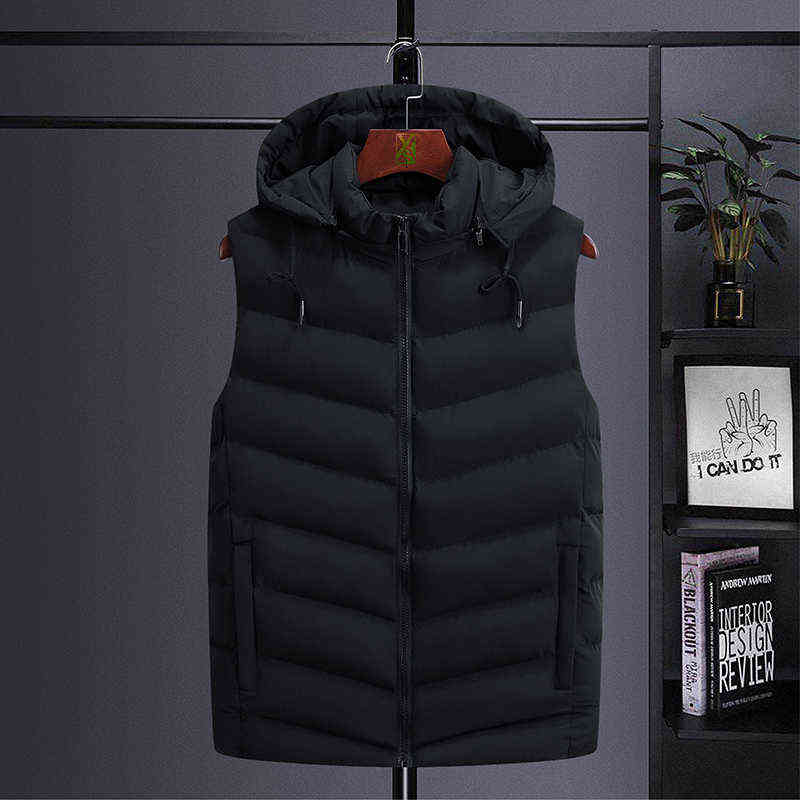Winter Men Warm Thick Vest Warm Sleeveless Jacket Casual Korean Streetwear Plus Size Thicken Hooded Waistcoat 6XL Male 211111