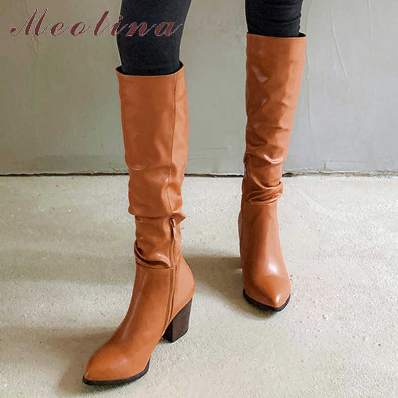 Meotina Long Boots Women Shoes Pleated High Heel Knee-High Boots Pointed Toe Block Heels Zip Ladies Boot Winter Brown Size 210608, Black
Meotina Long Boots Women Shoes Pleated High Heel Knee-High Boots Pointed Toe Block Heels Zip Ladies Boot Winter Brown Size 210608, Black
