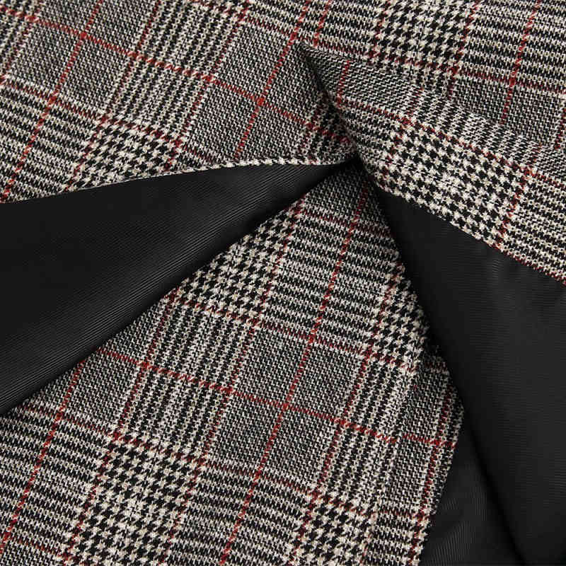 Vintage Woman Grey Plaid Patchwork Blazer Coat Spring Fashion Office Ladies Basic Booton Jackets Female Elegant Coats 210515