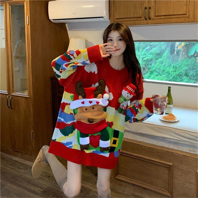 Women's Sweaters Christmas Pullover Woman Three-Dimensional Long Sleeve Sweater Casual Top Cartoon Elk Mid-Length Thicken Warm Knittied1098, White;black
Women's Sweaters Christmas Pullover Woman Three-Dimensional Long Sleeve Sweater Casual Top Cartoon Elk Mid-Length Thicken Warm Knittied1098, White;black