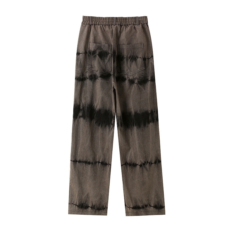 IEFB High Street Men's Elastic Waist Tie-dye Jeans Men's Made Old Loose Straight Wide Leg Daddy Pants Spring Y5576 210524