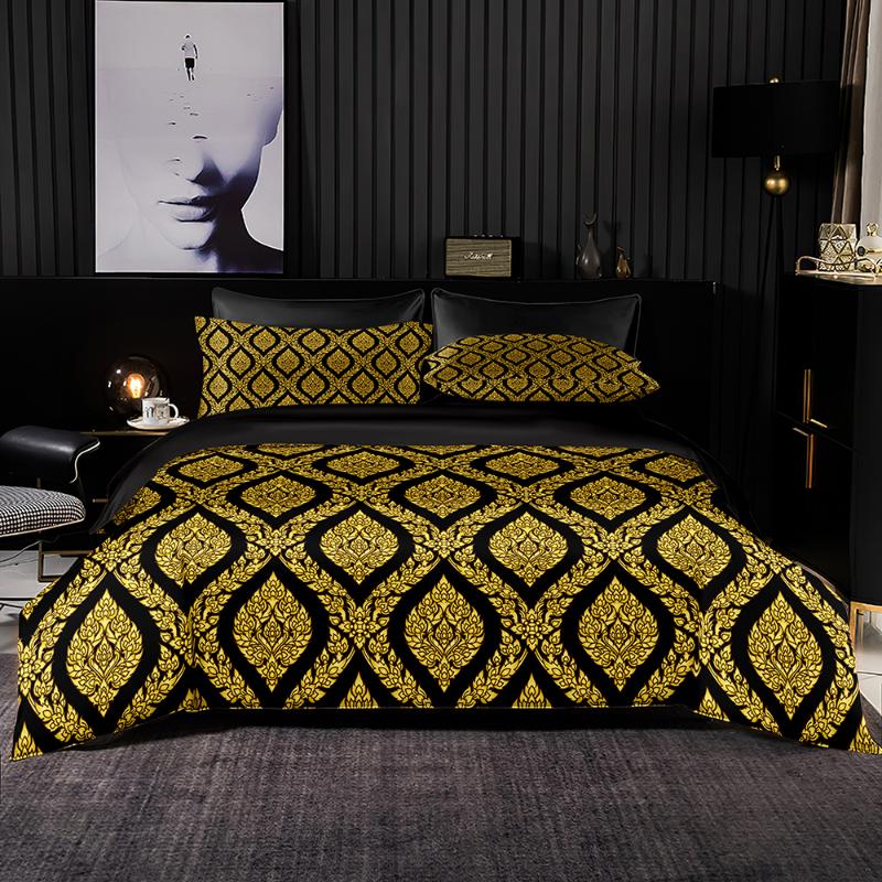 Bedding Sets Noble Style Golden Set Duvet Cover King Size With Pillowcase ,Black Quilt Cover,Blanket Sheet(Black Bed Sheet), G-11
Bedding Sets Noble Style Golden Set Duvet Cover King Size With Pillowcase ,Black Quilt Cover,Blanket Sheet(Black Bed Sheet), G-11