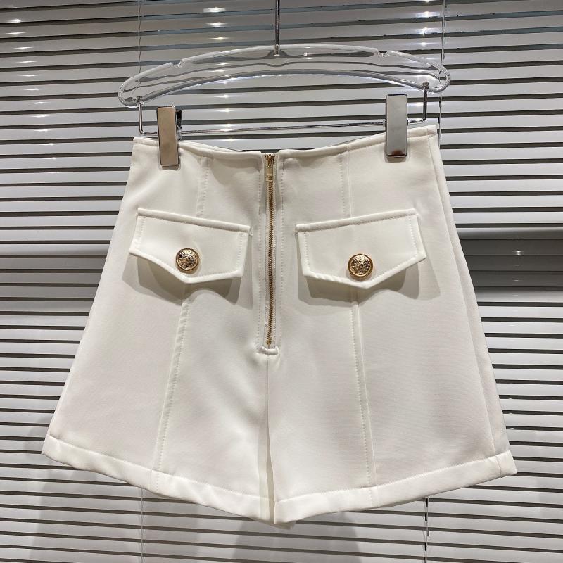 Women Vintage Straight Suit Shorts Solid Color High Waist Temperament Gold Button Fashion Spring Summer 11B641 210525, White 
Women Vintage Straight Suit Shorts Solid Color High Waist Temperament Gold Button Fashion Spring Summer 11B641 210525, White