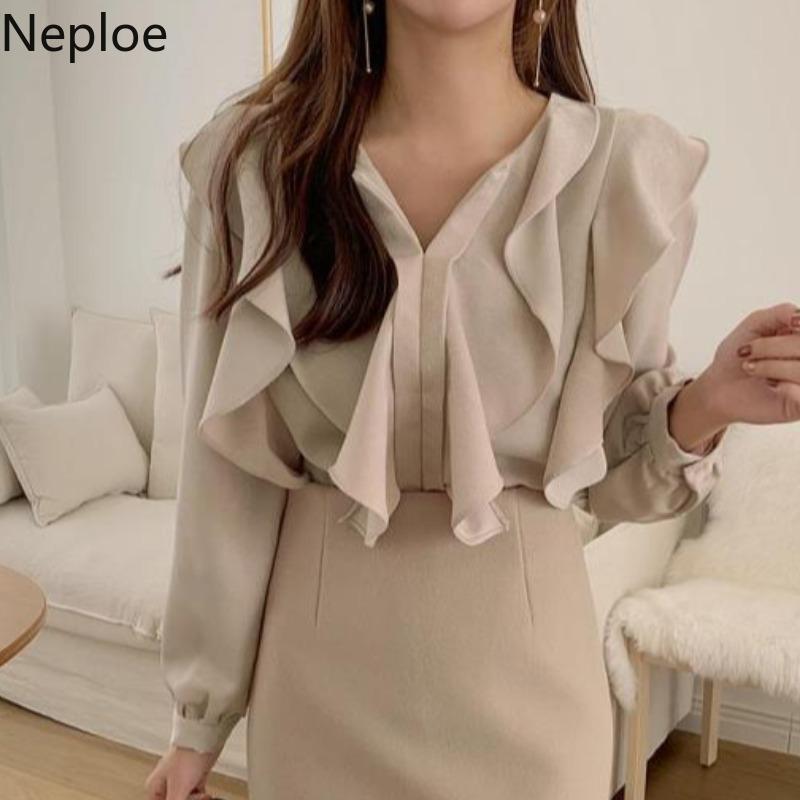 Women' Blouses & Shirts Neploe Fashion Women V-neck Ruffles Loose Blouse Long Sleeve Chiffon Elegant Tops 2021 Korean Chic Blusas Mujer, Apricot
Women' Blouses & Shirts Neploe Fashion Women V-neck Ruffles Loose Blouse Long Sleeve Chiffon Elegant Tops 2021 Korean Chic Blusas Mujer, Apricot