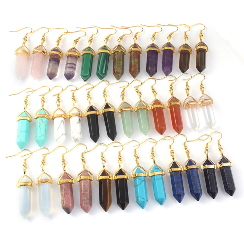 Hexagonal prism Bullet Earrings Natural Amethysts Opal Turquoises Quartz Dangle Earrings Healing Reiki Stone Pendulum Earrings Women
Hexagonal prism Bullet Earrings Natural Amethysts Opal Turquoises Quartz Dangle Earrings Healing Reiki Stone Pendulum Earrings Women