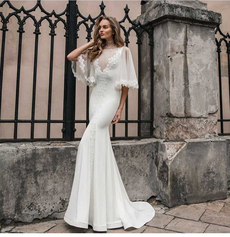 2021 White Mermaid Wedding Dresses Jewel Neck Bridal Gowns Beads Lace Applique Nigerian Robe De Mariee