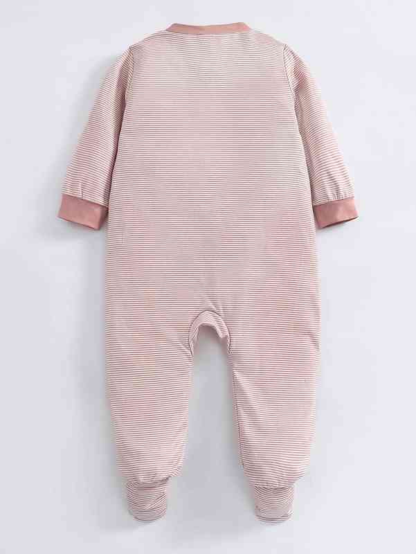 Baby 2pcs Striped And Cartoon Print Zipper Up Sleepsuit SHE