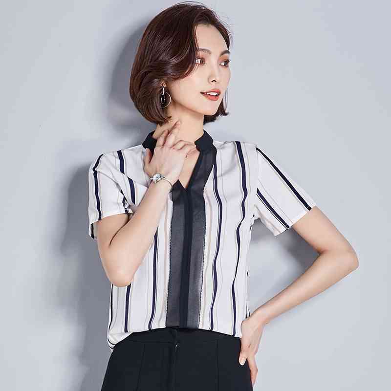 summer office lady blouses shirts short sleeved striped women clothing slim fashion chiffon 0289 40 210506