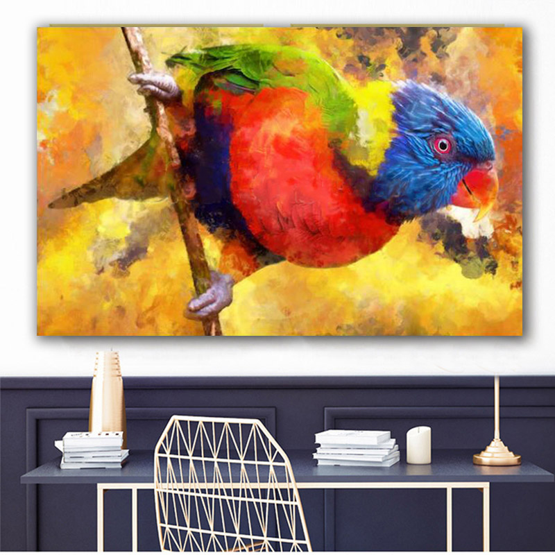Wall Decor Abstract Colorful Parrots Modern Canvas Painting Bird Pictures For Living Room Art Posters and Prints Unframed