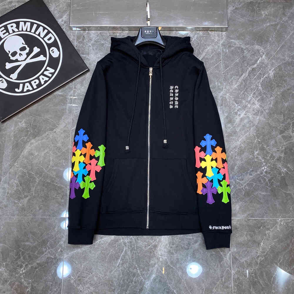 Hearts/chrome Autumn Winter Heavy Industry Embroidery Ch Sanskrit Tide Cross Color Split Leather Zipper Hooded Sweater Men's and Women&, Black
Hearts/chrome Autumn Winter Heavy Industry Embroidery Ch Sanskrit Tide Cross Color Split Leather Zipper Hooded Sweater Men's and Women&, Black