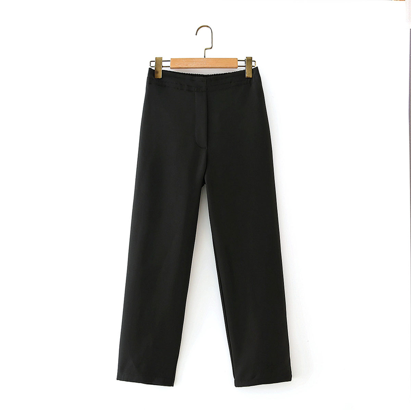elegant women pocket straight trousers fashion ladies stylish high waist pants female vintage black pant girl chic 210430