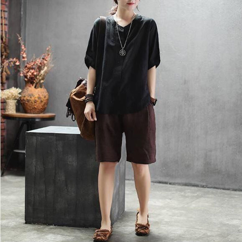 Summer Women Shirts Plus Size Loose O-neck Casual Ladies Tops Batwing Sleeve Cotton Linen Lady Vintga Blouse D5 210512