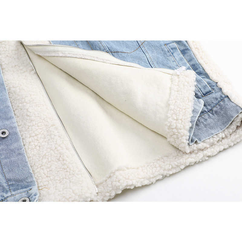 Fashion Thick Warm Autumn Winter Jean Coat For Women Oversized Outwear Lamb Wool Coats Patchwork Denim Jackets Snow Female 211008