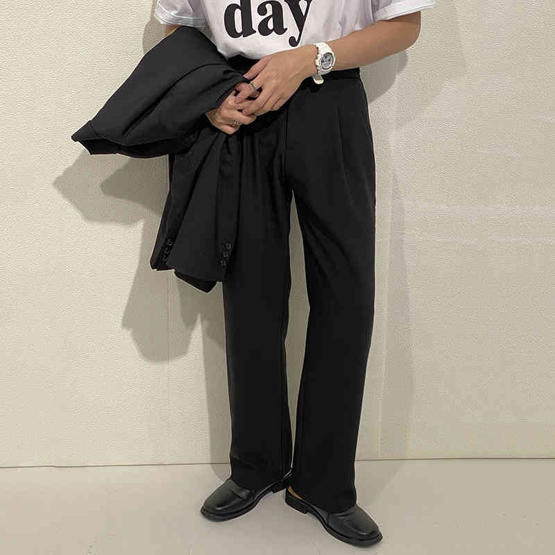 IEFB Korean Style Slim Straight Business Trousers For Men Fashion High Waist Grey Casual Suit Pants For Men 9Y6908 210524