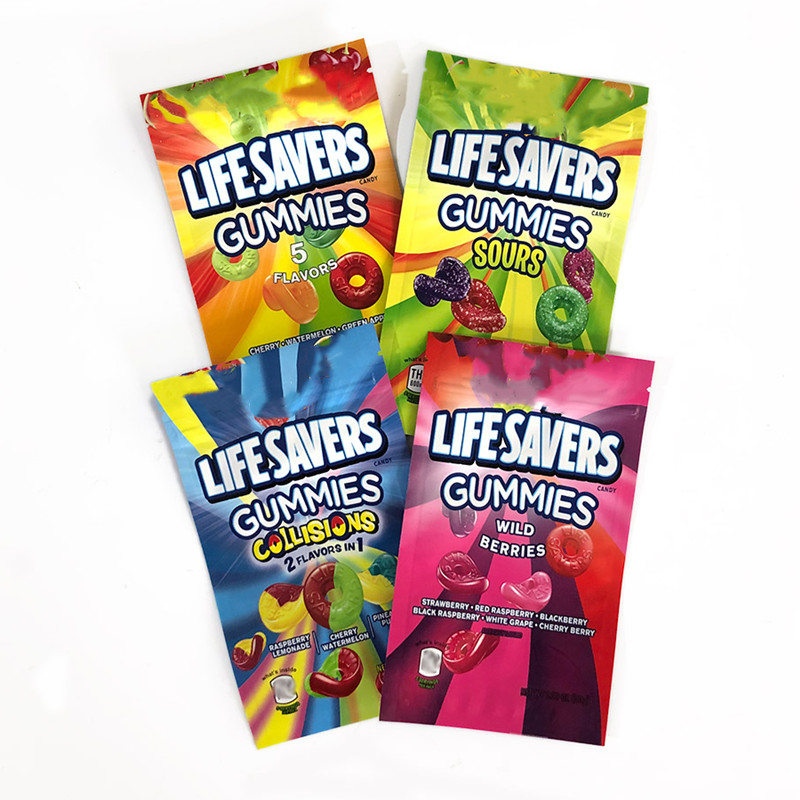 Empty 4 flavor Lifesaver packing bags package pack candy Gummies Sour Mylar bag 600 mg Lifesavers Medicated Gummy
Empty 4 flavor Lifesaver packing bags package pack candy Gummies Sour Mylar bag 600 mg Lifesavers Medicated Gummy